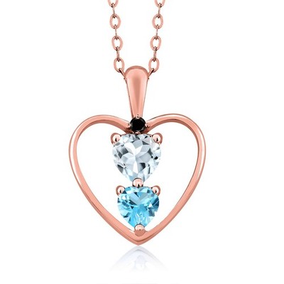 18K Rose Gold Plated Silver Aquamarine Swiss Blue Topaz and Black Diamond