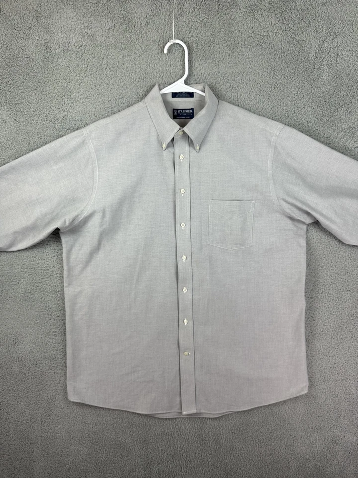 Stafford Oxford Shirt Men 17 32-33 Gray Classic Fit Long Sleeve Button Up Preppy - Image 2 of 4