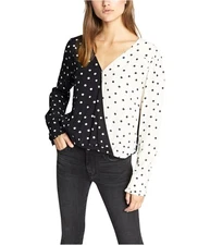 Sanctuary Clothing Womens Dot Wrap Blouse, blkchmg, XS