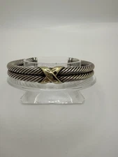David Yurman Double Row Classic Cable Sterling Silver 14K X Accent Bracelet 