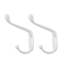 2pcs Dual Hooks Metal Hook Coat Key Double DIY Hat Hook Holder w Screws White