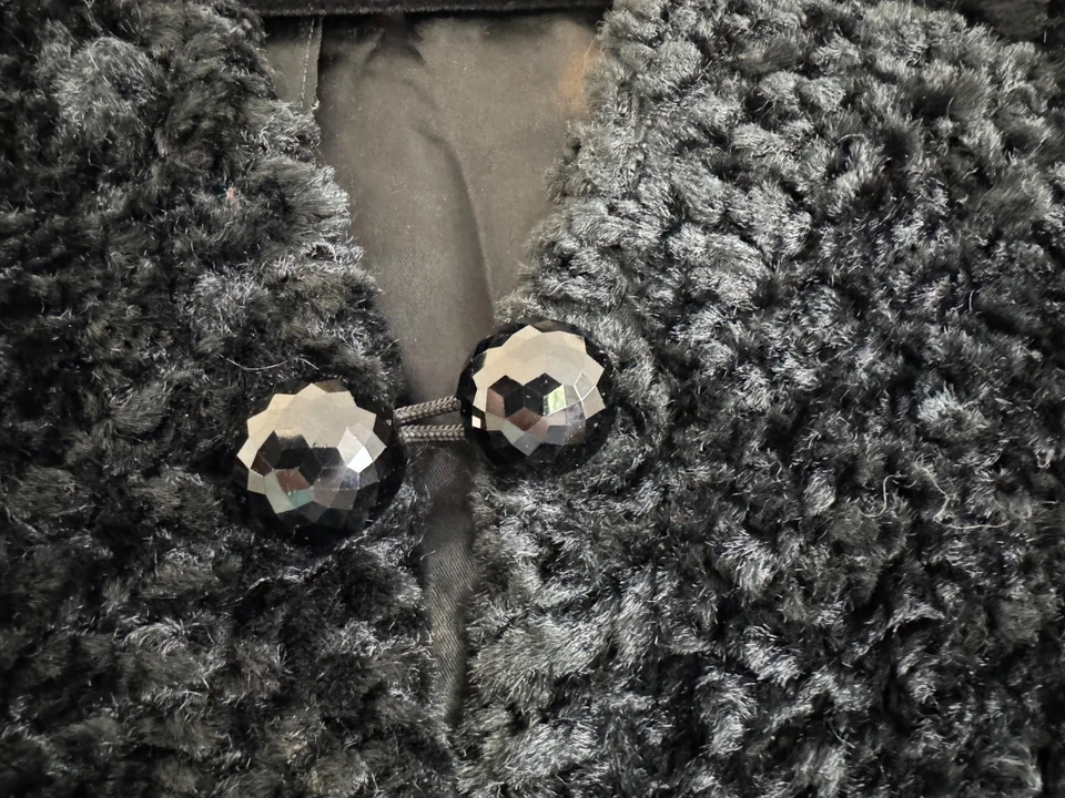 Chaqueta con capa de piel sintética negra vintage de los años 50 forrada abrigo columpio de noche envío gratuito Foto 4 de 4