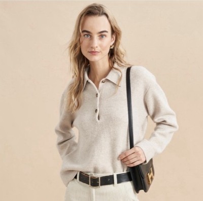 La Ligne Jane Oversized Polo Cashmere Wool Sweater Women's Size Small Tan