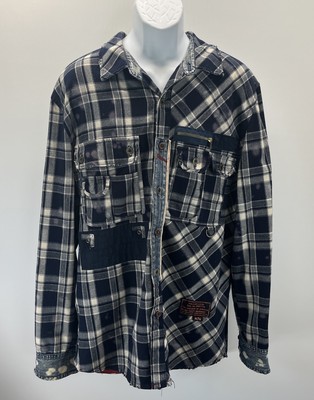 The Heritage America 1776 Shirt Mens XL Plaid Flannel Leather Patchwork Street