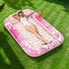 Inflatable Tanning Pool Lounger Float, 70" x 46" Pool Floats Adult Pillow 6 in 1