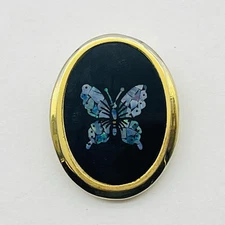 Vintage Iridescent Mosaic Butterfly Pendant Scarf Clip Combo Black Background