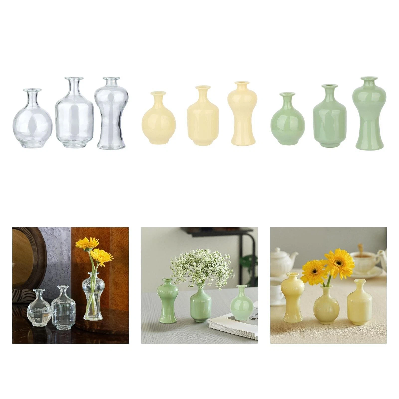 3x Glass Bud Vases Tiny Flower Vases Table Vase for Bathroom Balcony Office