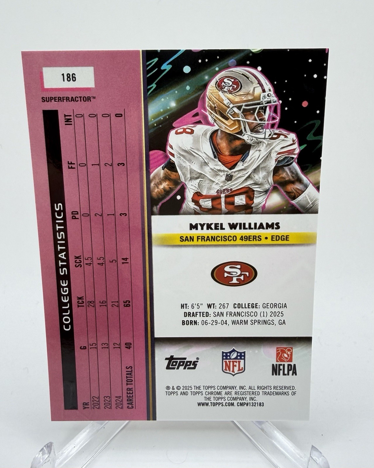 TOPPS SUPERFRACTOR ROOKIE Mykel Williams 2025 Cosmic Chrome SF 49ers 1/1 view 2