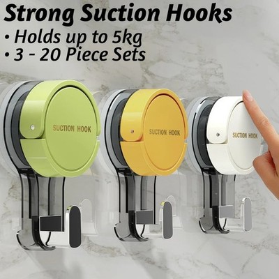 1-10 Removeable Vacuum Suction Cup Hooks Robe Towel Holder Hook Bathroom Kitchen