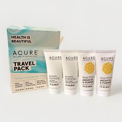 ACURE TRAVEL PACK with Facial Scrub, Day Cream, Argon Oil Shampoo & Conditioner