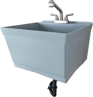 Tehila Grey Wall-Mounted Utility Sink with Pullout Faucet for Laundry & Garage
