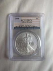 2008 $1 Silver Eagle PCGS MS70 American Flag Label Burnished Coin
