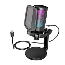 Gaming Microphone for PC Computer Laptop, USB Streaming Microphone with RGB, Con