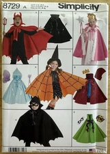 Simplicity Pattern 8729 Child’s Cape Robe Headpieces Size S-L Uncut FF