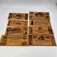 LOT OF 8 Vintage Confederate States of America Dollar Bill REPRODUCTION MONEY