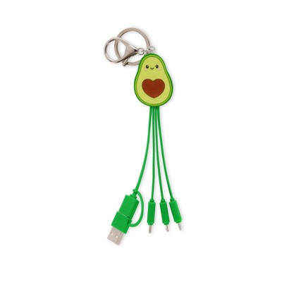 Legami - Avocado Theme Multiple Link Up Charging Cable with Keychain, 4 USB Char