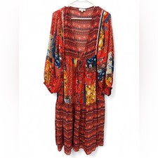 Women's Umgee Vibrant Semi Sheer Duster Cardigan Boho Patchwork Small Tie Front