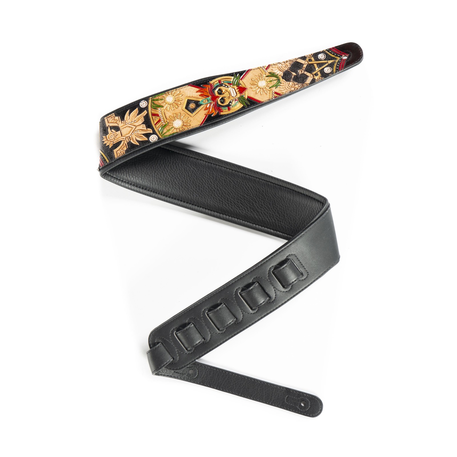 Gitarrengurt Leder 7cm Breit 122-140cm Einstellbar Maya-Verzierung Schwarz 5590₽