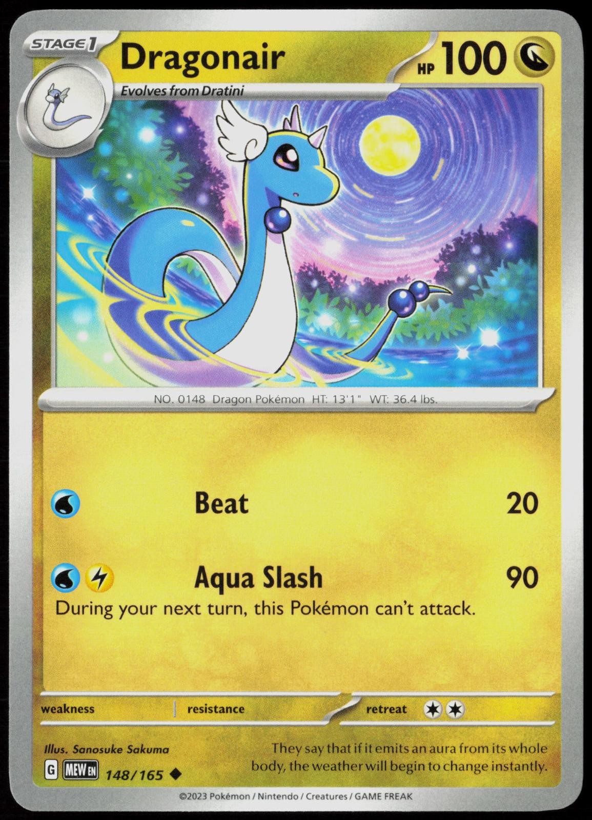 Dragonair 148/165 Uncommon 151 Pokemon Card Near Mint