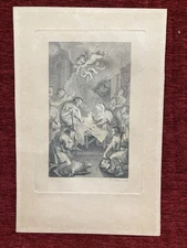 Antique Engraving Nativity D. J. Silva Religious Original Print 19th Century