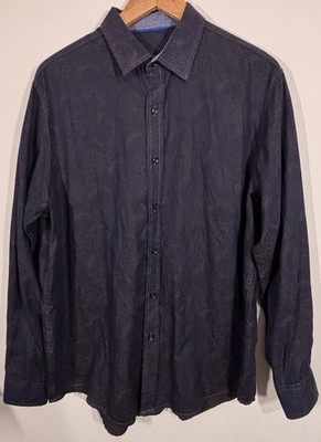 TASSO ELBA Floral Hemd 16,5 Herren Large Navy Blau Langarm