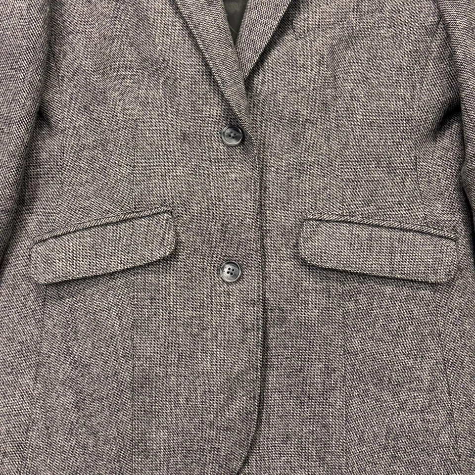 Blazer Eddie Bauer Mujer Petite 4 Marrón Gris Lana Espiga Tweed 2 Botones Foto 2 de 4