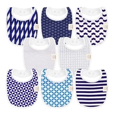 Drool Bibs Set Of 8 Boy Blue Mixed Print Organic Cotton Teething Shower Gift