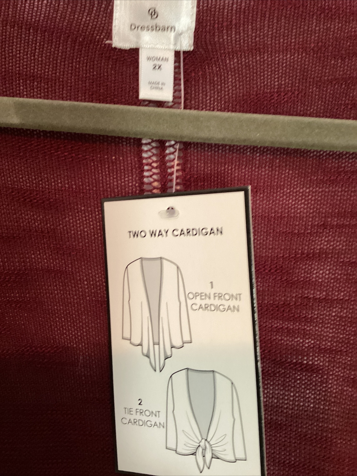 Dressbarn plus size 2X long sleeve open cardigan, NWT, burgundy eBay