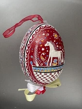 Pysanka Egg Ornament,Raised Wax,Glittered,Made on Empty Hen Shell,Design RW001