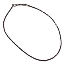 925Sterling Silver Black Spinel Bead Chain,19 Inches Black Spinel Beads Necklace