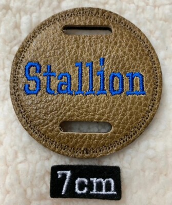 1x Echt Leder 7cm Trense Scheibe blau Stickerei Hengst