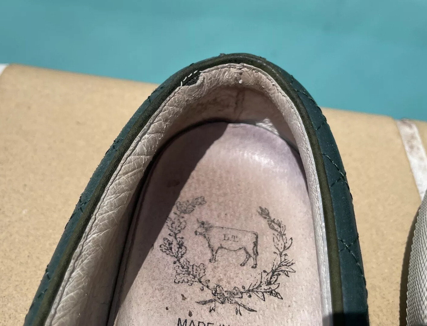 Del Toro Green Quilted Leather Slip On Sneakers Sz 8 Made In Italy