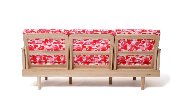 Bape x Medicom x Karimoku 3 Seat ABC Pink Wood Sofa Nigo Couch