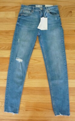 BERSHKA WOMEN'S LOW WAIST SKINNY DENIM DISTRESSED JEANS SIZE 4 NEW WITH TAGS!!