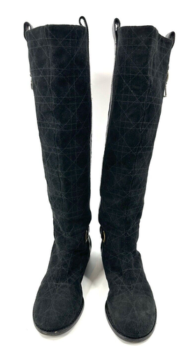 Bottes Christian Dior pointure 38 US 8 matelassées cuir daim logo luxe grande équitation  - Photo 5/15