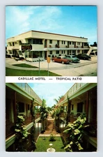 Postcard Florida Miami FL Cadillac Motel Patio Cars 1969 Posted Chrome