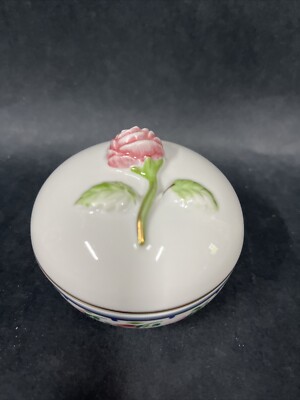 VTG Orient Express Elizabeth Arden Trinket Box 3D Rose Round Ceramic 3  Japan