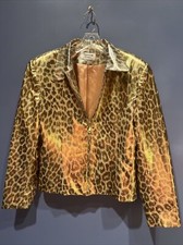Size 10 Nwt Giancarlo Ferrari Gold Lame Leopard Zip Front Jacket $200, Lined