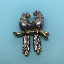 Vintage Best Silver and Goldtone Parrots Brooch or Pendant