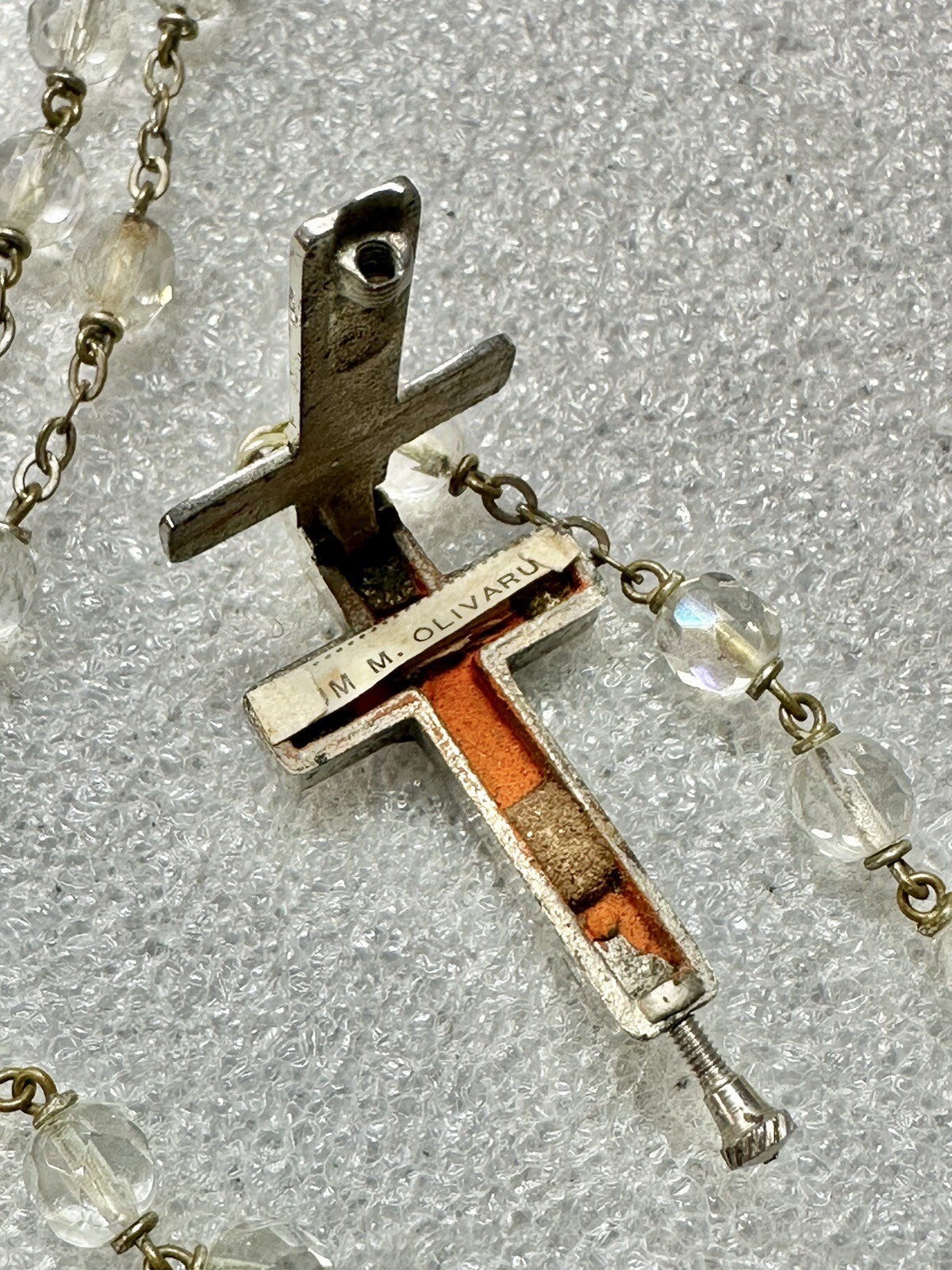 Vintage Made In Italy Rosary Ebony Wood Inlay W Relic Inside Crucifix