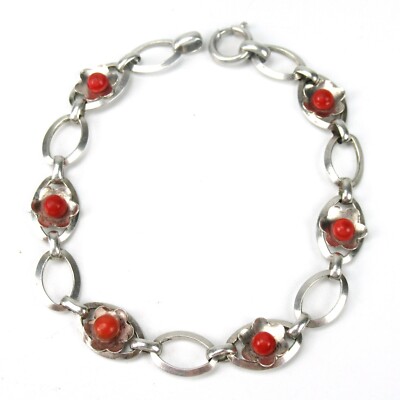 SUPER Armband aus 835er Silber Koralle Silver Bracelet Coral Vintage Cool