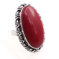 Coral Gemstone Silver Plated Handmade Adjustable Ring Jewelry Gift R-960