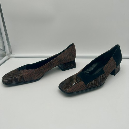 Proxy Suede Leather Flats Women 8.5 Square Toe Patchwork Zebra Snake Brown Black - Picture 2 of 8