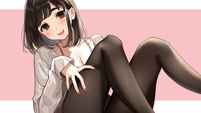 Anime Girls Painted Nails Smiling Legs Brunette  Gaming Mat Desk 45644