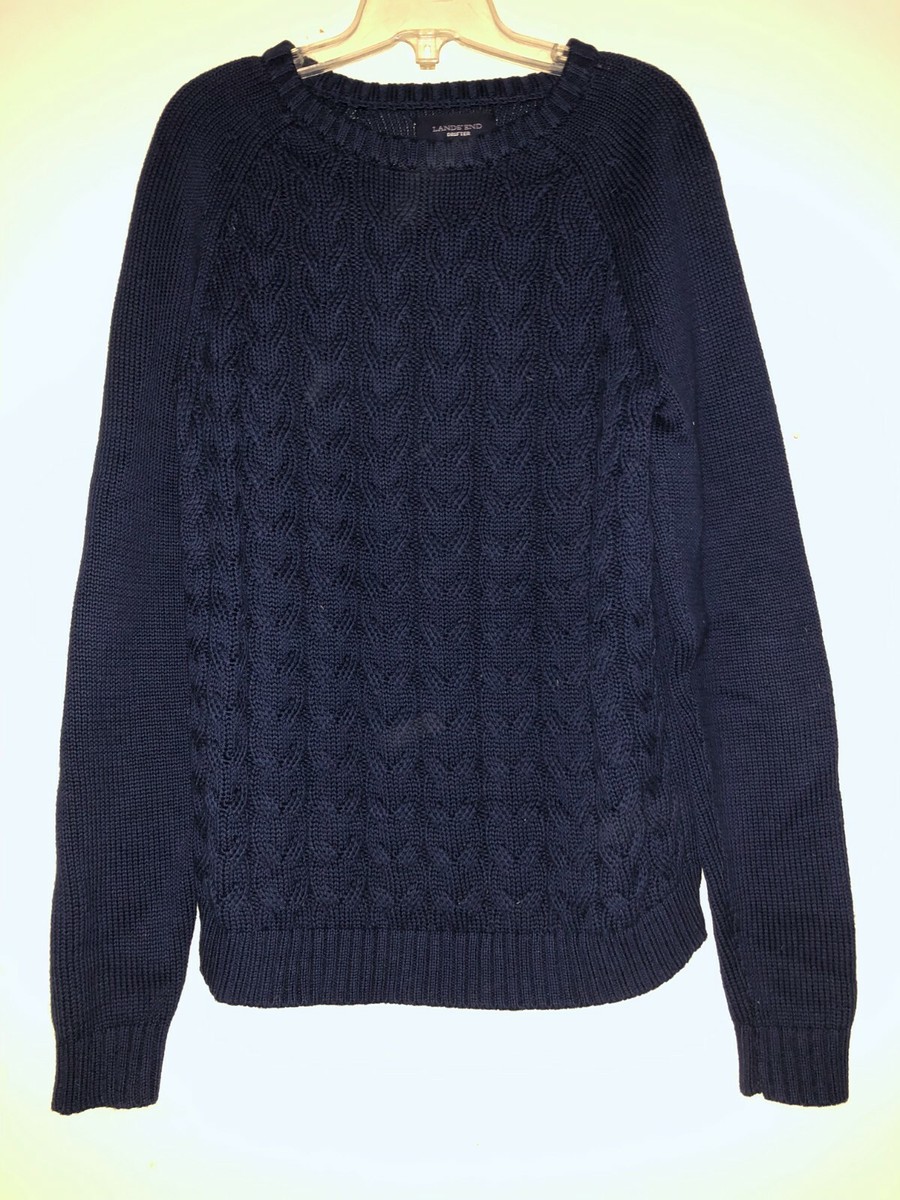 Lands' End Drifter Size XS/P 2-4 Navy Blue Cable Knit Sweater