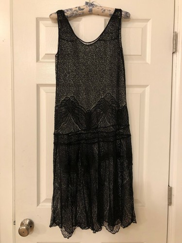 1920s French Black Lace Flapper Dress 