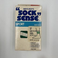 Vintage Sock Sense Sport Men  s/Boy  s Size 11-13 Green Stripes Below Calf