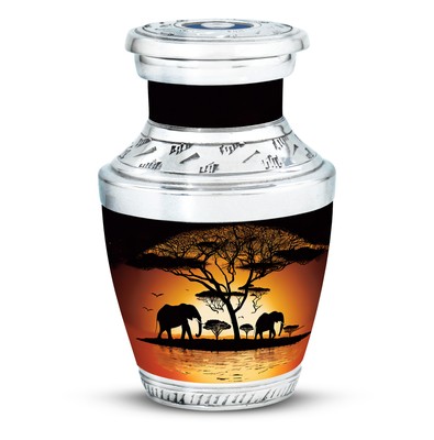 Small Urn For Ashes Dad Silhouette Of Elephants (3 Inch) Pack Of 1