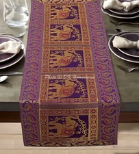 Bohemian Brocade Dining Table Runner Purple 5 Ft Elephant Party Table Cover
