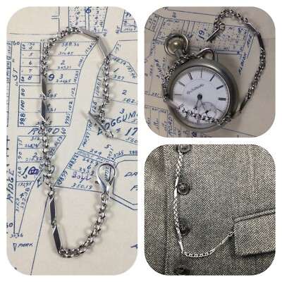 Pocket Watch Chain With Arrow Links and Skeleton Key Toggle